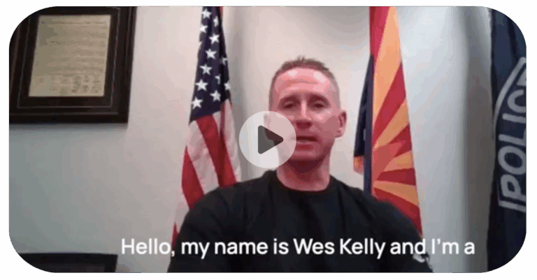 A man sits between U.S. and Arizona flags, with text: Hello, my name is Wes Kelly and Im a.