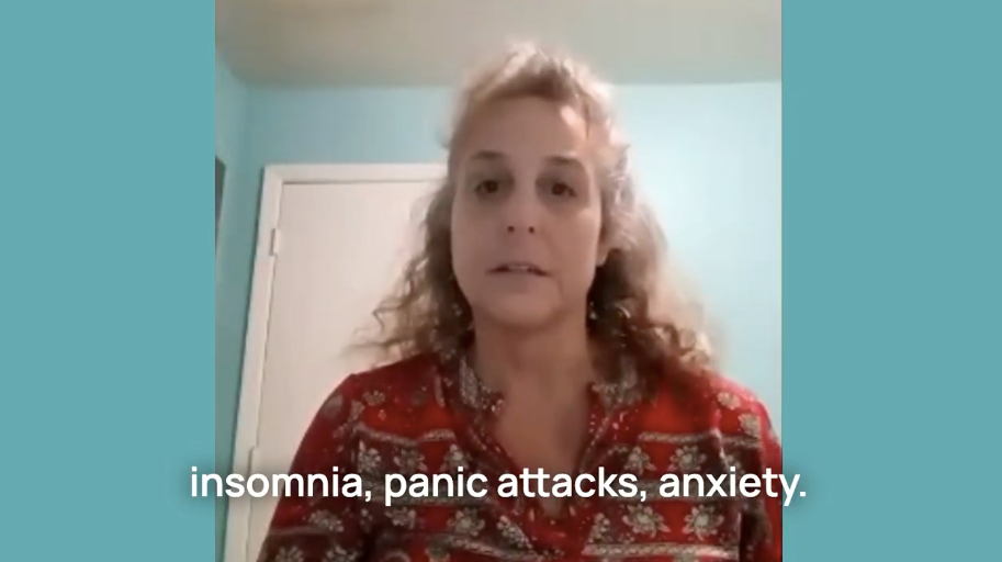 A woman in a red shirt sits indoors with the text insomnia, panic attacks, anxiety on the image, emphasizing the importance of cultivating wellness for those facing these challenges.